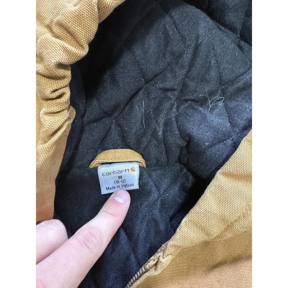 Carhartt Kids Active Jacket Brown Cotton Duck Quilted Lined Hooded M 10-12 Coat